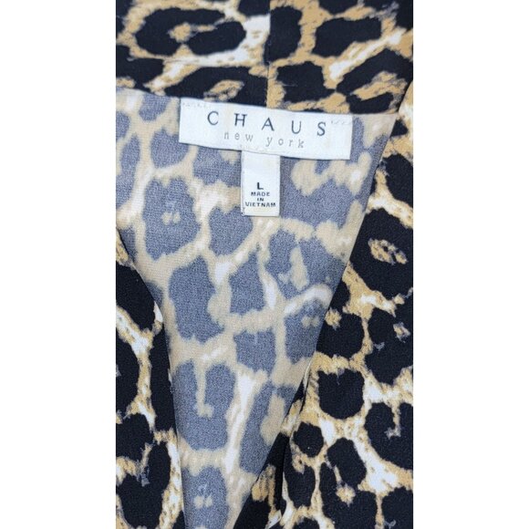 Chaus New York Tunic Top Leopard Print V-Neck Long Sleeve Womens Large Good - Picture 3 of 5